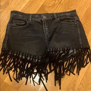 BLANK NYC black fringe denim and suede shorts